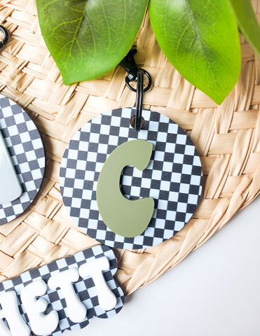 Checkered Initial Backpack Tag