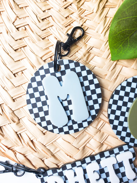 Checkered Initial Backpack Tag