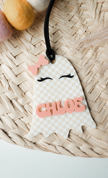 Checkered Boo Basket Tag