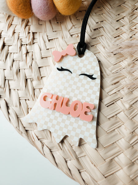 Checkered Boo Basket Tag