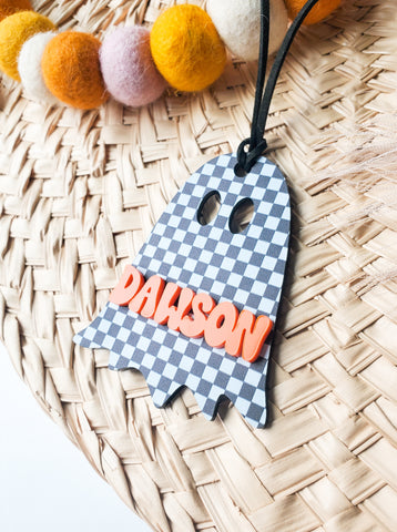 Checkered Boo Basket Tag