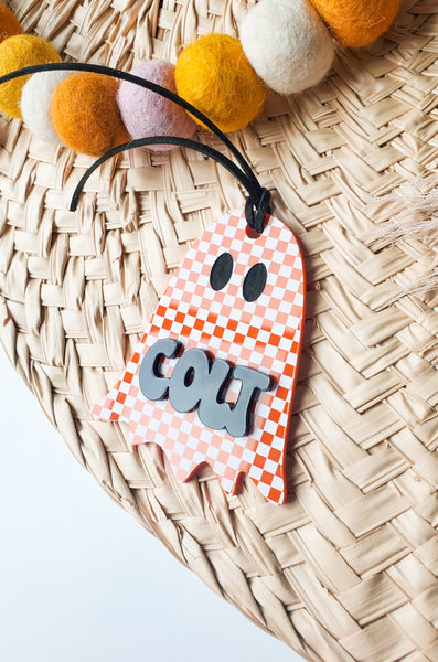 Checkered Boo Basket Tag