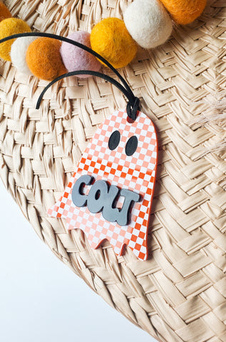 Checkered Boo Basket Tag