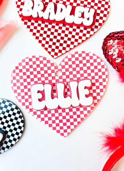 Checkered Acrylic Heart Tags