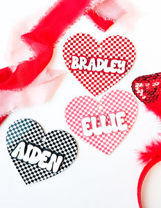 Checkered Acrylic Heart Tags