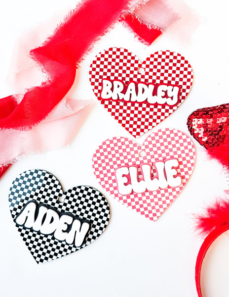 Checkered Acrylic Heart Tags