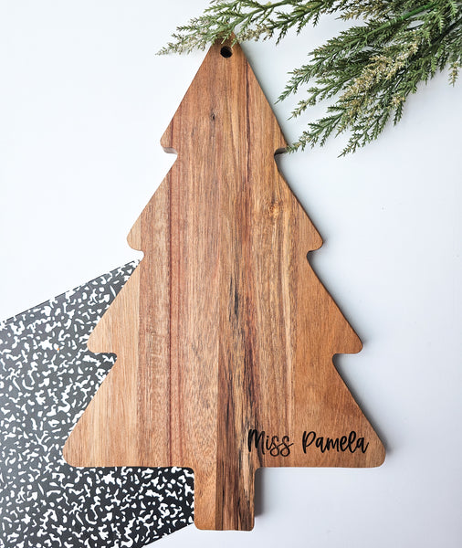 Christmas Tree Cutting Board, Towel and Spoon Set