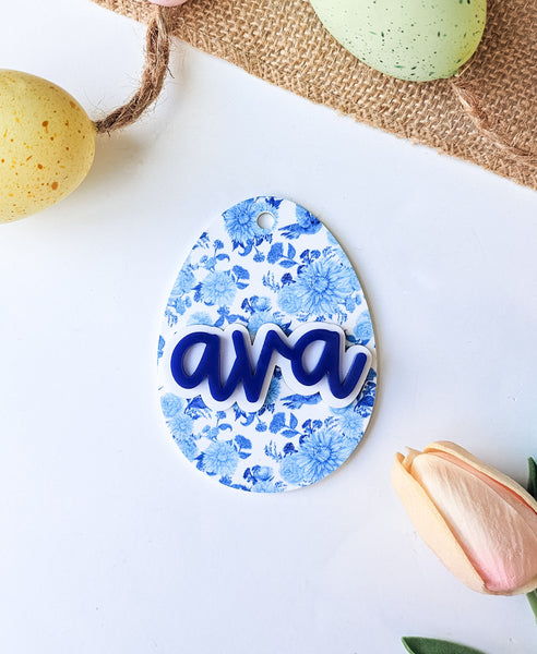 Blue floral acrylic tag