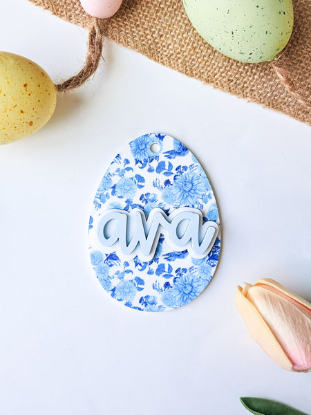 Blue floral acrylic tag