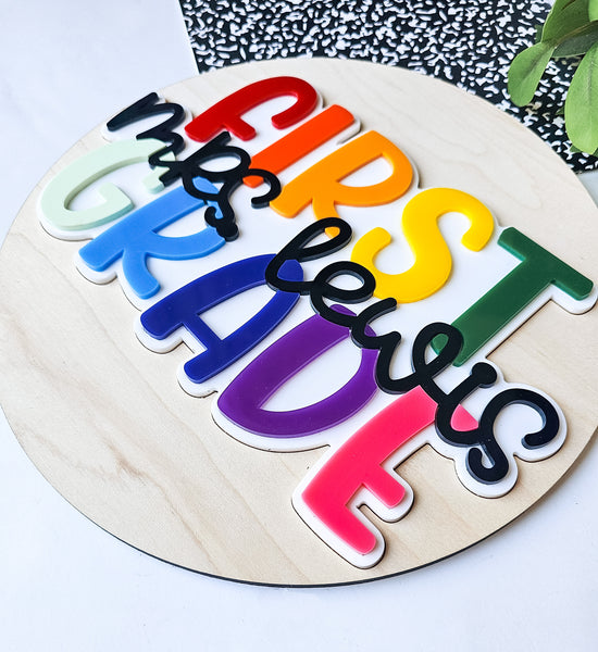 Rainbow Round Teacher Sign