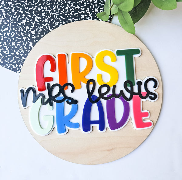 Rainbow Round Teacher Sign