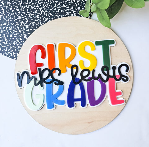 Rainbow Round Teacher Sign