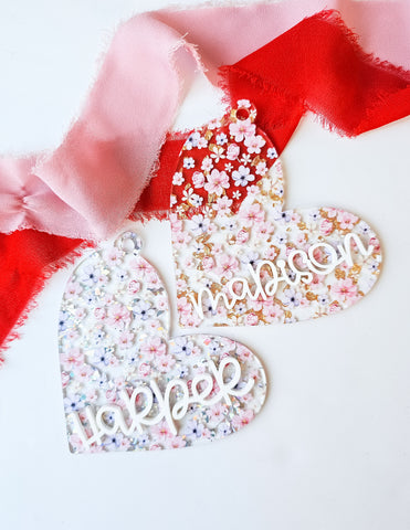 Floral heart tags