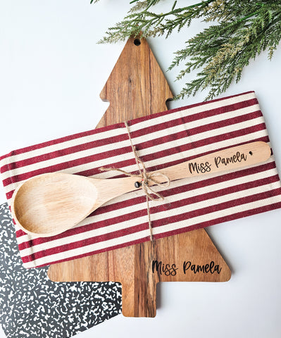 Christmas Tree Cutting Board, Towel and Spoon Set