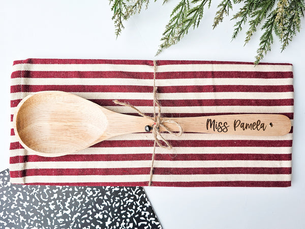 Christmas Tree Cutting Board, Towel and Spoon Set