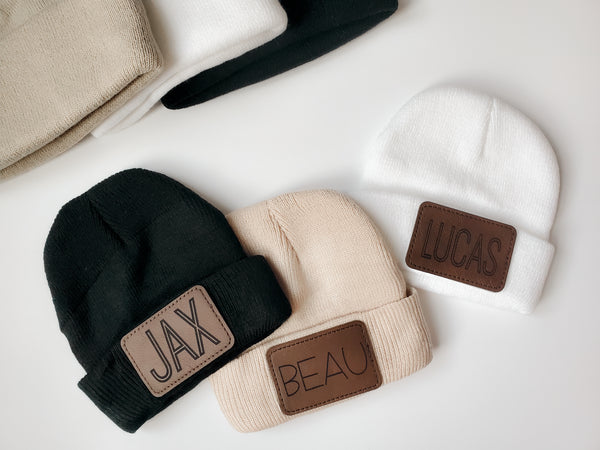 Personalized Leather Patch Beanie