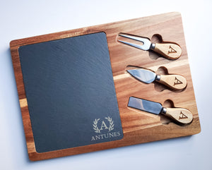 Slate and Acacia Charcutterie Board with Utensils