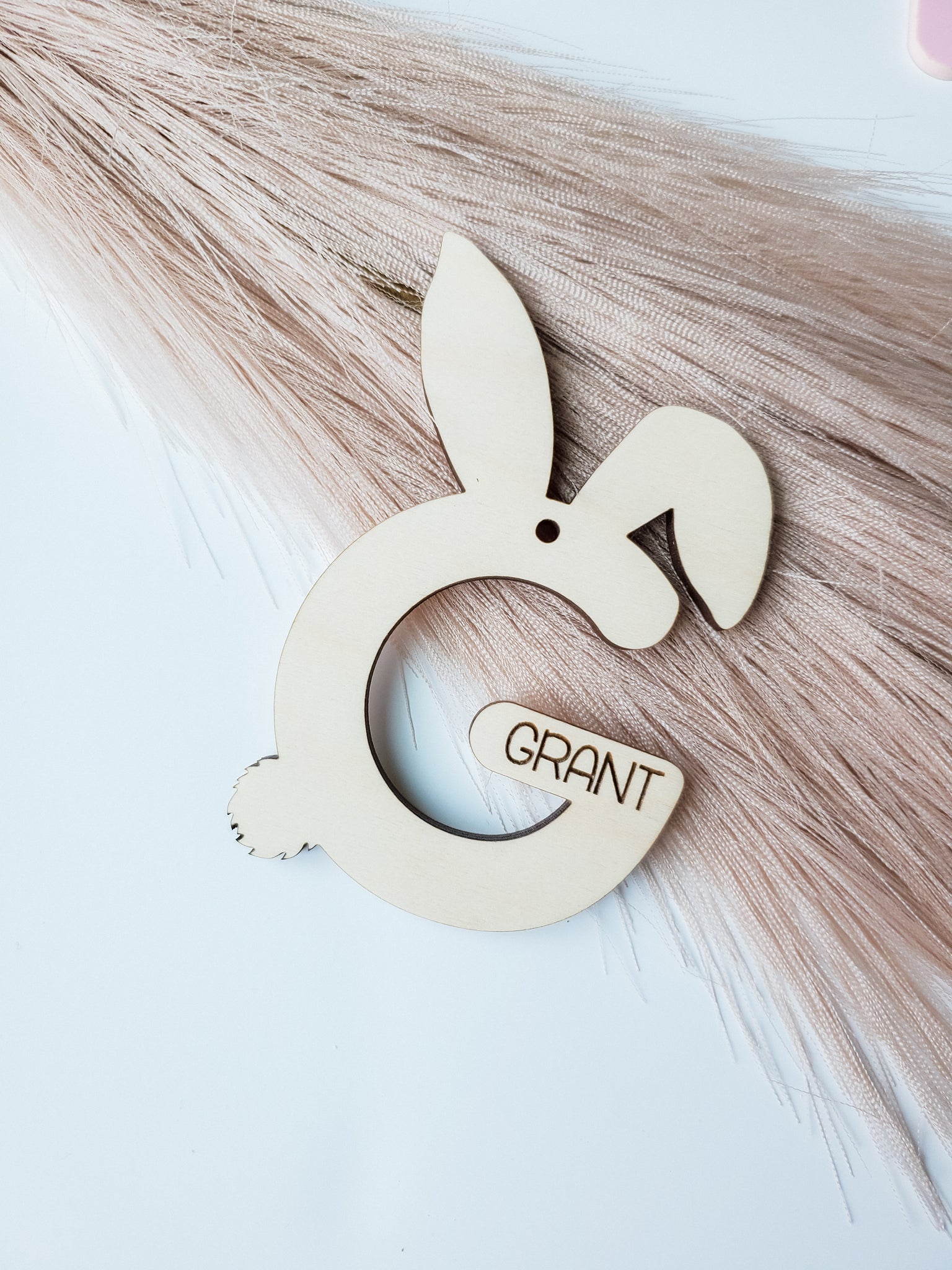 Wood Bunny Initial Tag