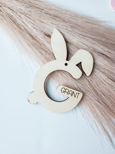 Wood Bunny Initial Tag